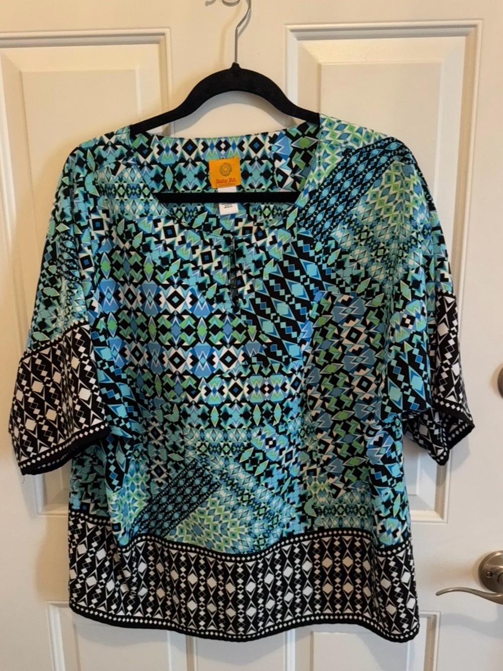 Ruby Rd. Blue & Green Geometric Tunic with Black Border-14